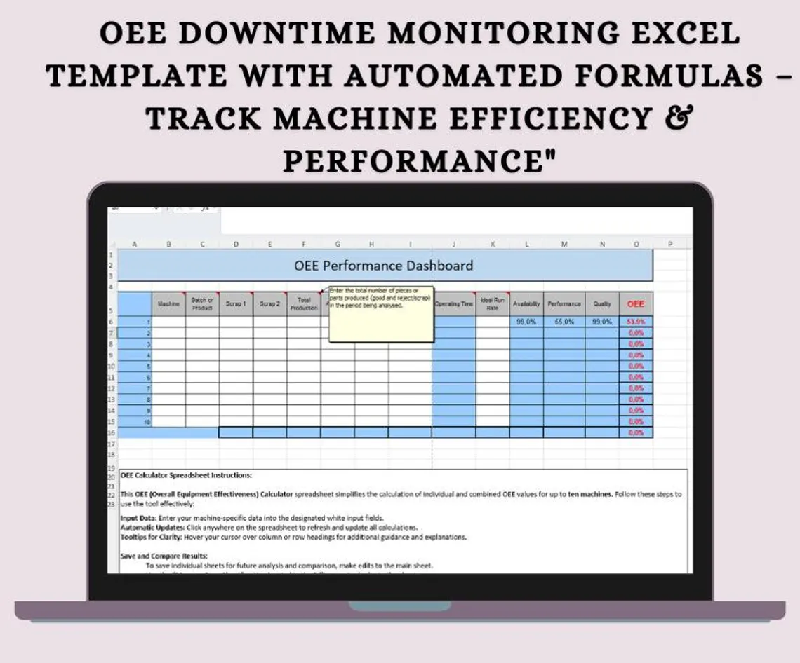 OEE Downtime Monitoring Excel Template